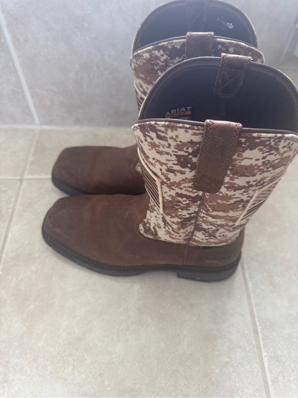 Ariat Brown Leather Western Work Boot with Camo Shaft
